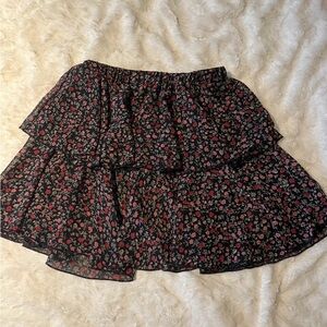 Floral Black and Pink Tiered Skirt